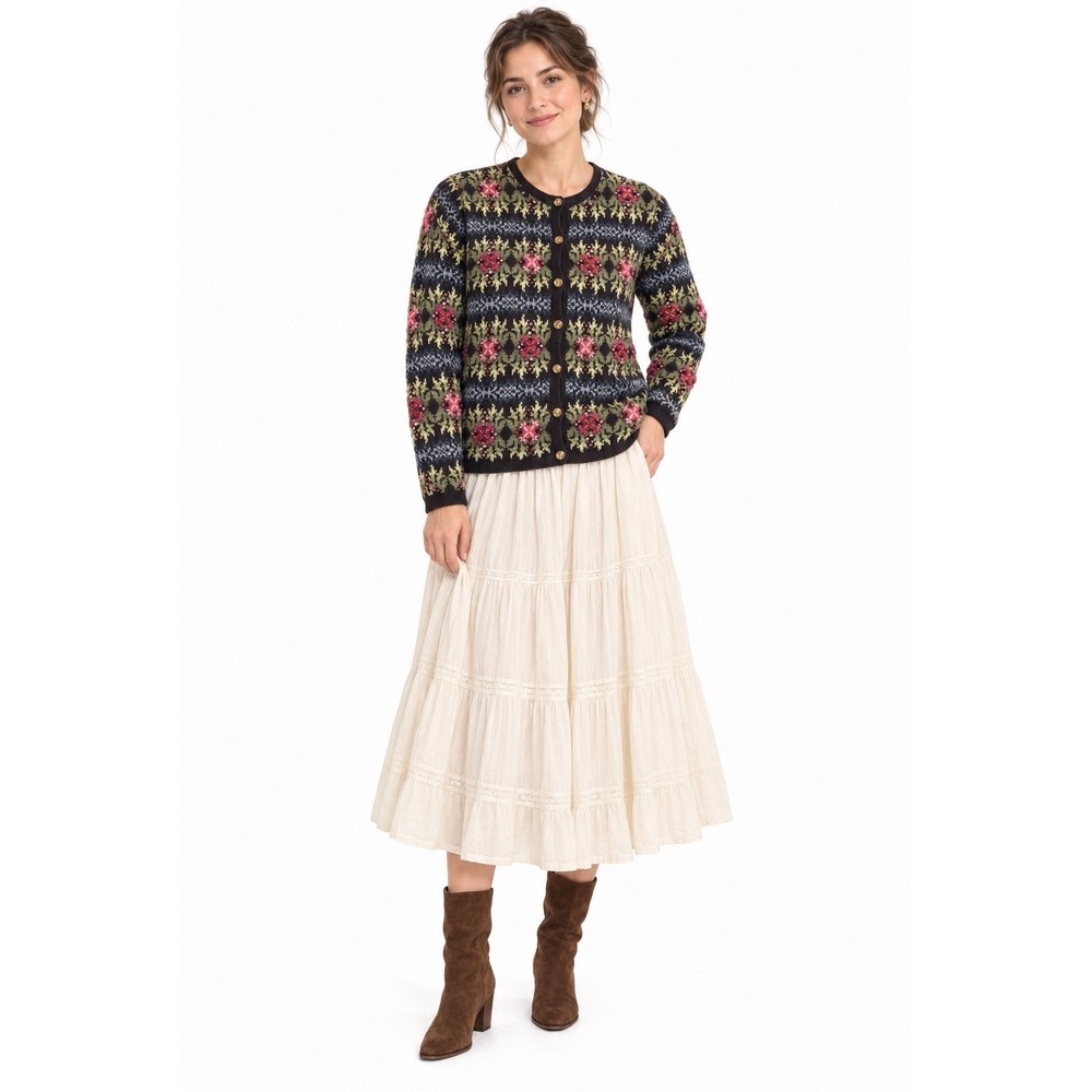 Vintage Talbots Petite Small Floral Embroidered Cardigan Fair Isle Knit Sweater